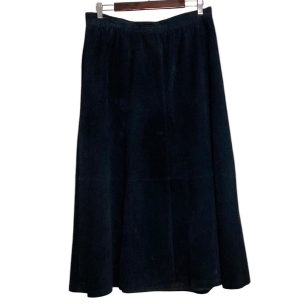 Vintage Suede Skirt Womens Large XL Black Leather Maxi Flare Retro Western